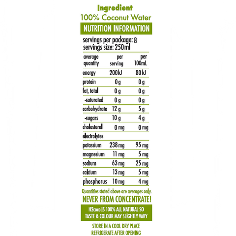 H2coco Pure Coconut Water 2L x6